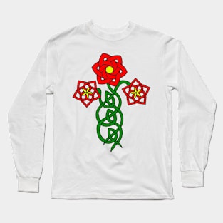 Celtic knotwork with stylised flowers Long Sleeve T-Shirt